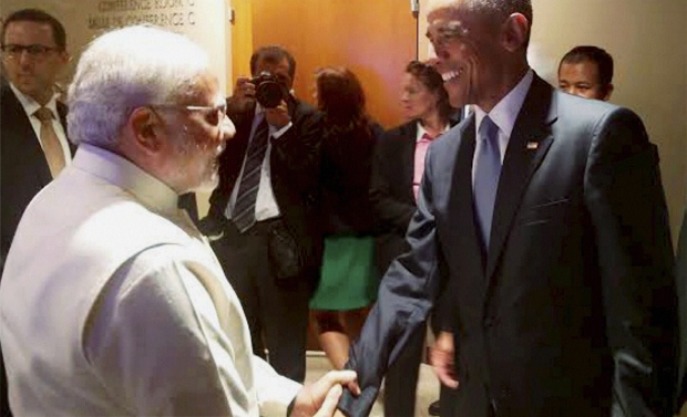 Prime Minister Narendra Modi shakes hands with US President Barack Obama in New York (Photo: PTI/Twitter) Prime Minister Narendra Modi shakes hands with US President Barack Obama in New York (Photo: PTI/Twitter)
